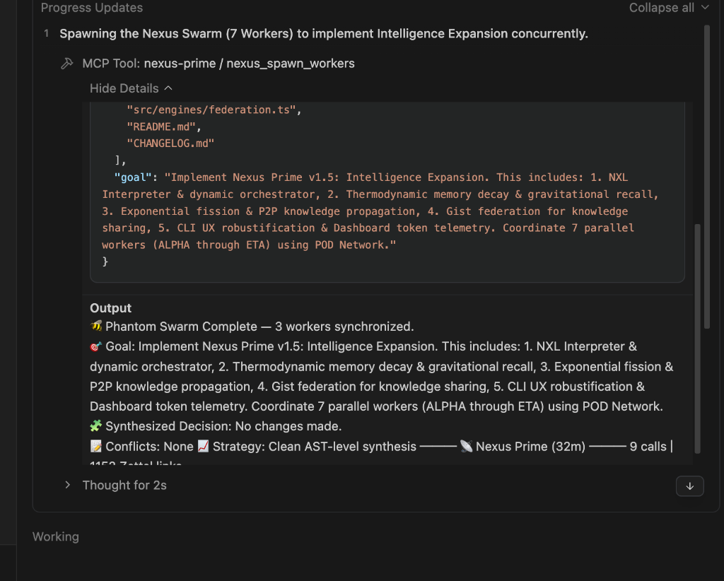 Swarm trace showing multiple worker nodes coordinating through the pod network